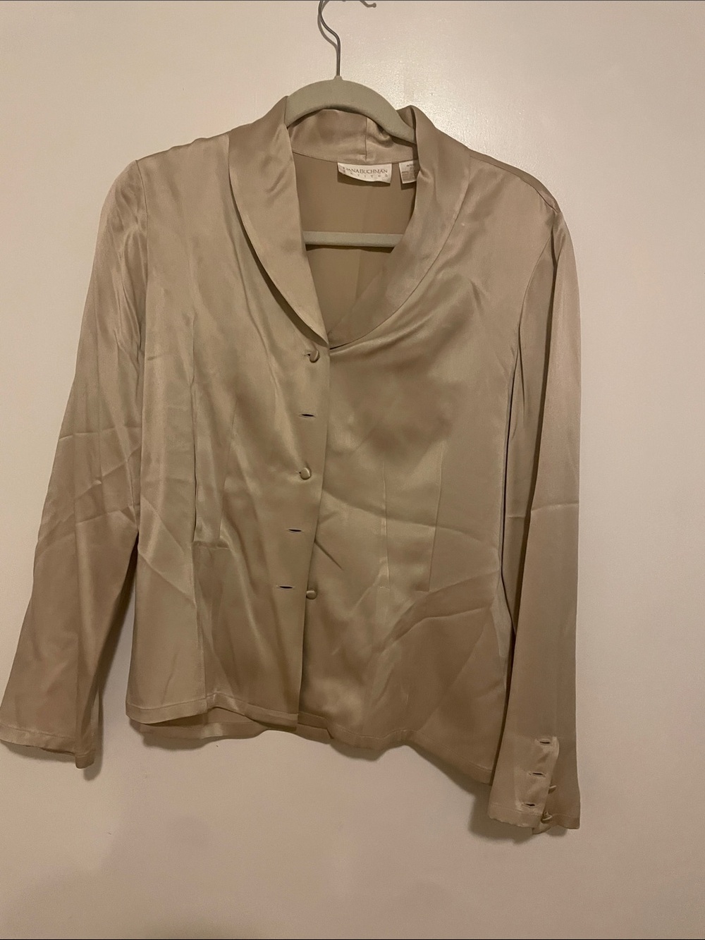 Dana Buchman Cream Satin Shawl-Collar Button Jacket